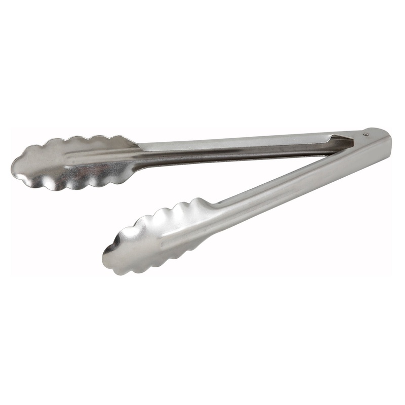 Winco UT-9 Coiled Spring Heavy-Weight Stainless Steel Utility Tongs 9" - 72/Case