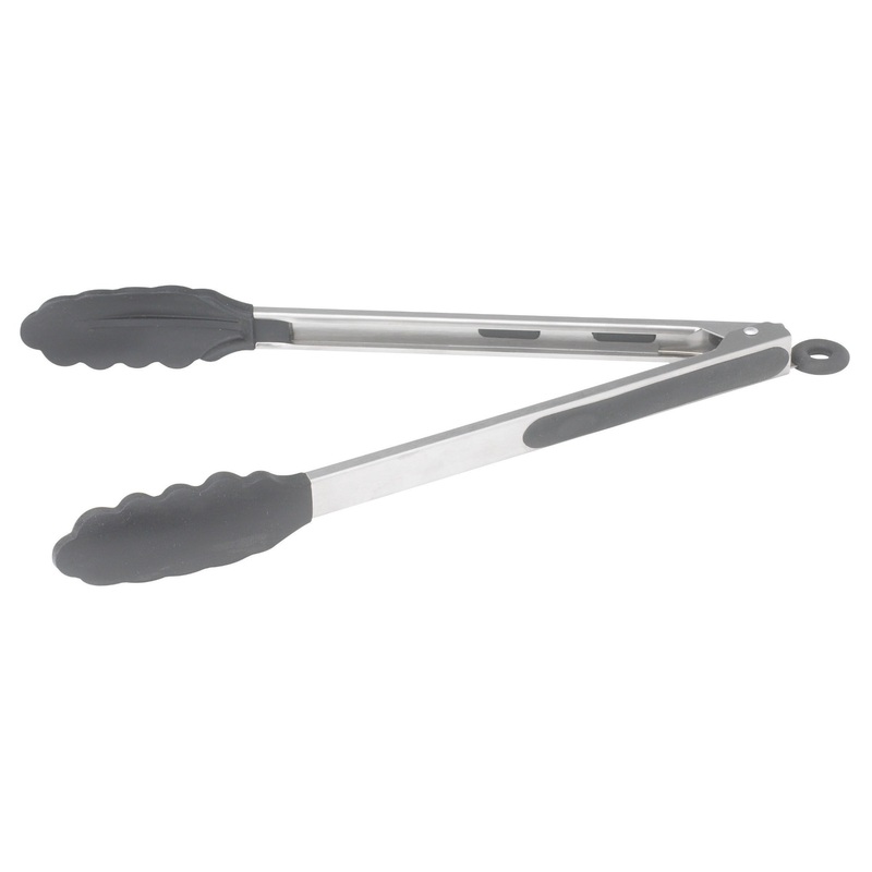 Winco UTS-12K Stainless Steel Locking Scalloped Utility Tongs with Non-Slip Silicone Tips and Grip 12" - 72/Case