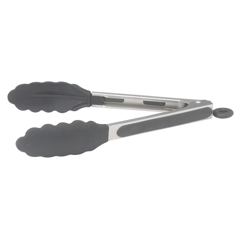 Winco UTS-9K Stainless Steel Locking Scalloped Utility Tongs with Non-Slip Silicone Tips and Grip 9" - 72/Case