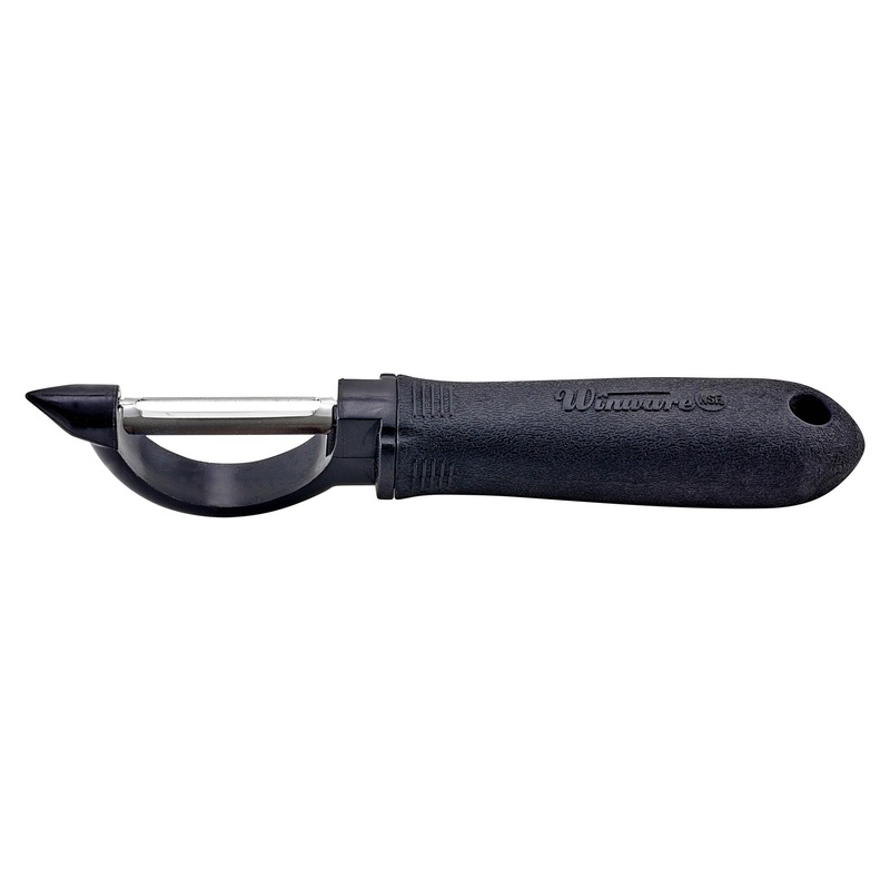 Winco VP-303 Straight Fruit & Vegetable Peeler with Stainless Steel Straight Edge Blade and Black Soft Grip Handle 7-1/2"