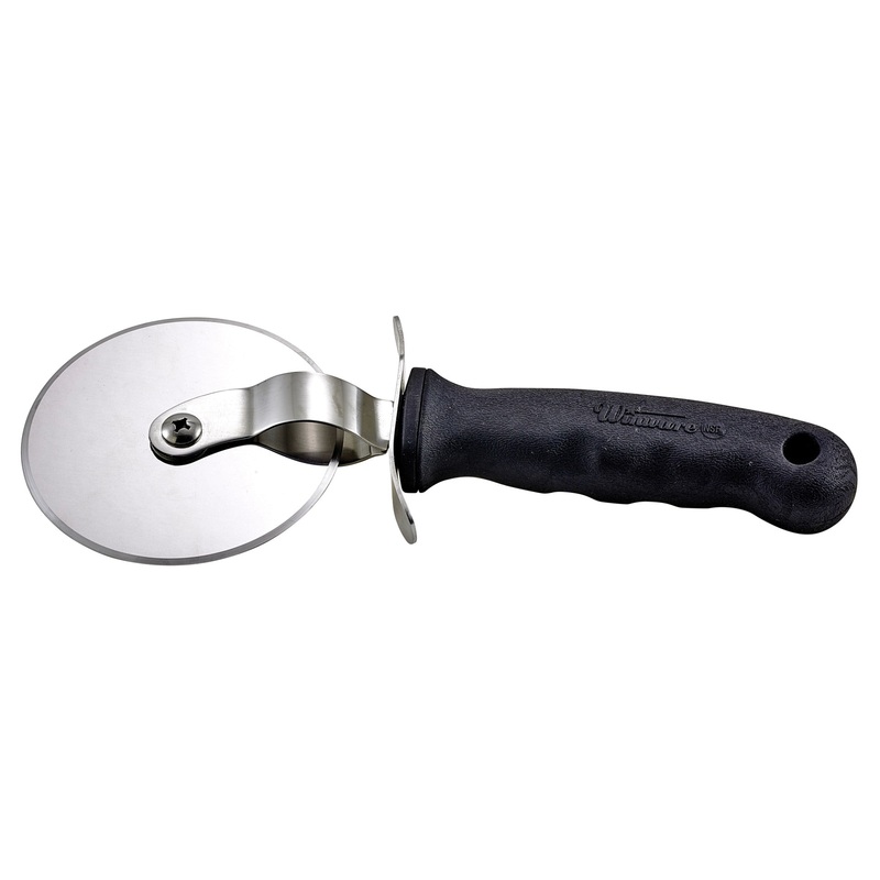 Winco VP-316 Pizza Cutter with 4" Dia. Stainless Steel Wheel Blade and Black Soft Grip Handle - 72/Case