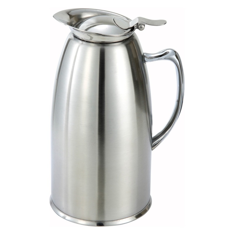 Winco VSS-508 Stainless Steel Double Wall Insulated Pitcher / Beverage Server with Hinged Top 20 oz. - 12/Case