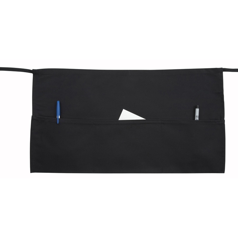 Winco WA-1221 Signature Chef Cotton/Poly Waist Apron with 3 Front Pockets 21-3/4"W x 12-1/2"H - Black