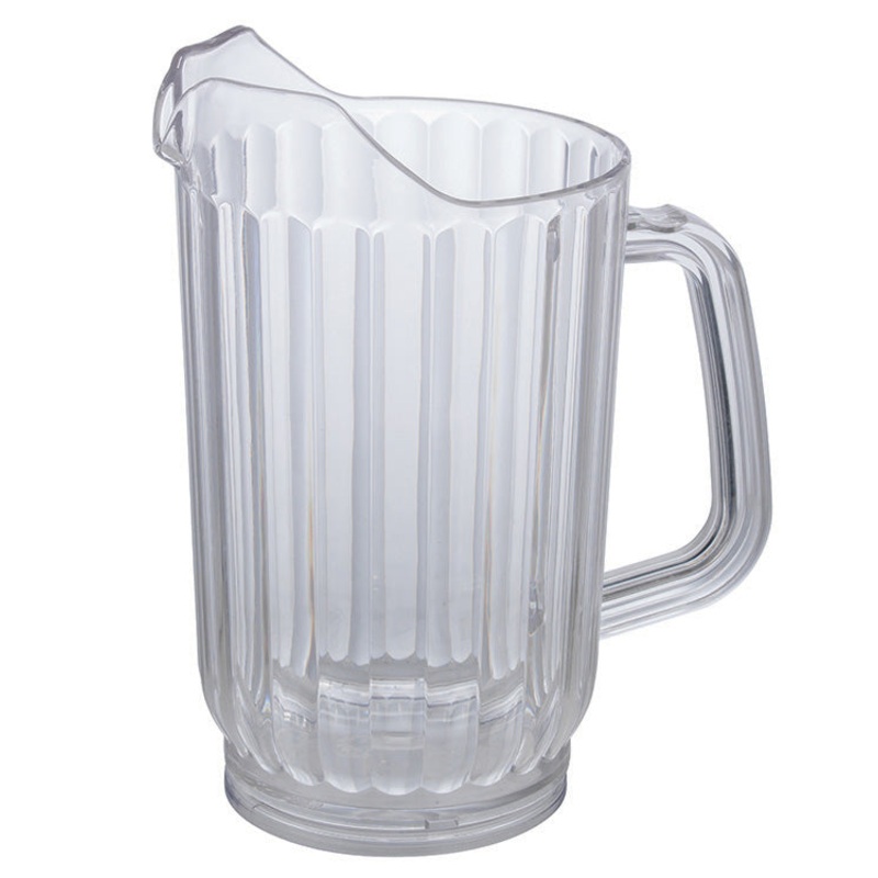 Winco WPC-32 Plastic Single Spout Water Pitcher with Fluted Sides 32 oz. - Clear - 12/Case