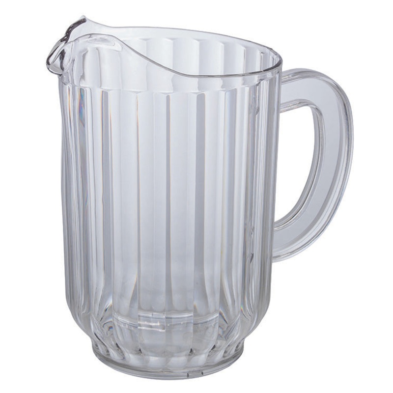 Winco WPC-60 Plastic Single Spout Water Pitcher with Fluted Sides 60 oz. - Clear