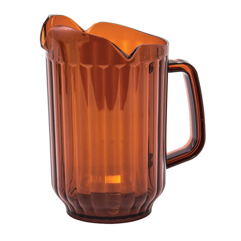 Winco WPCT-60A Plastic 3-Spout Water Pitcher with Fluted Sides 60 oz. - Amber - 12/Case