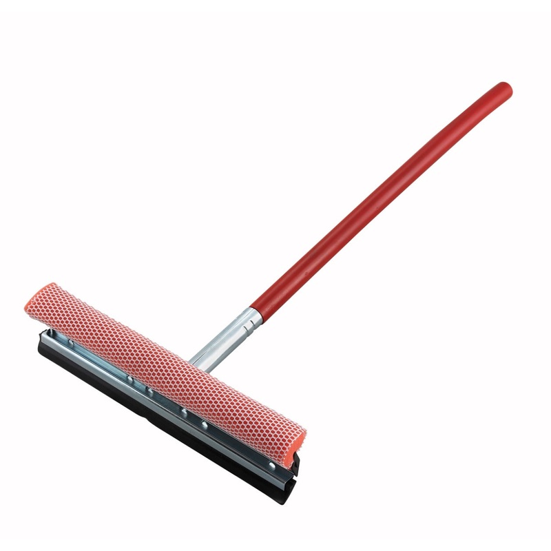 Winco WSS-12 Window Squeegee & Sponge with 12" Blade and 23" Red Wood Handle - 12/Case
