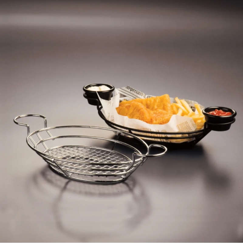 American Metalcraft BSKC118 Oval Wire Basket w/ Ramekin Holder, 11x8", Chrome - 24ea/Case