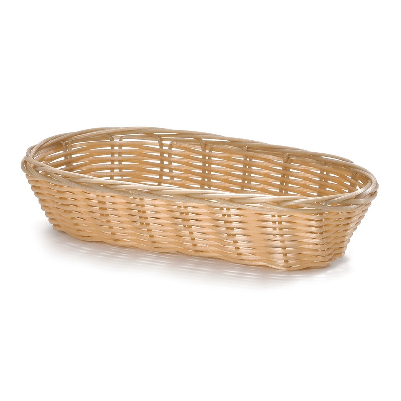 TableCraft 1117W Polypropylene Oblong Handwoven Serving Basket 9" x 4" x 2-1/4" - Natural - 12/Case
