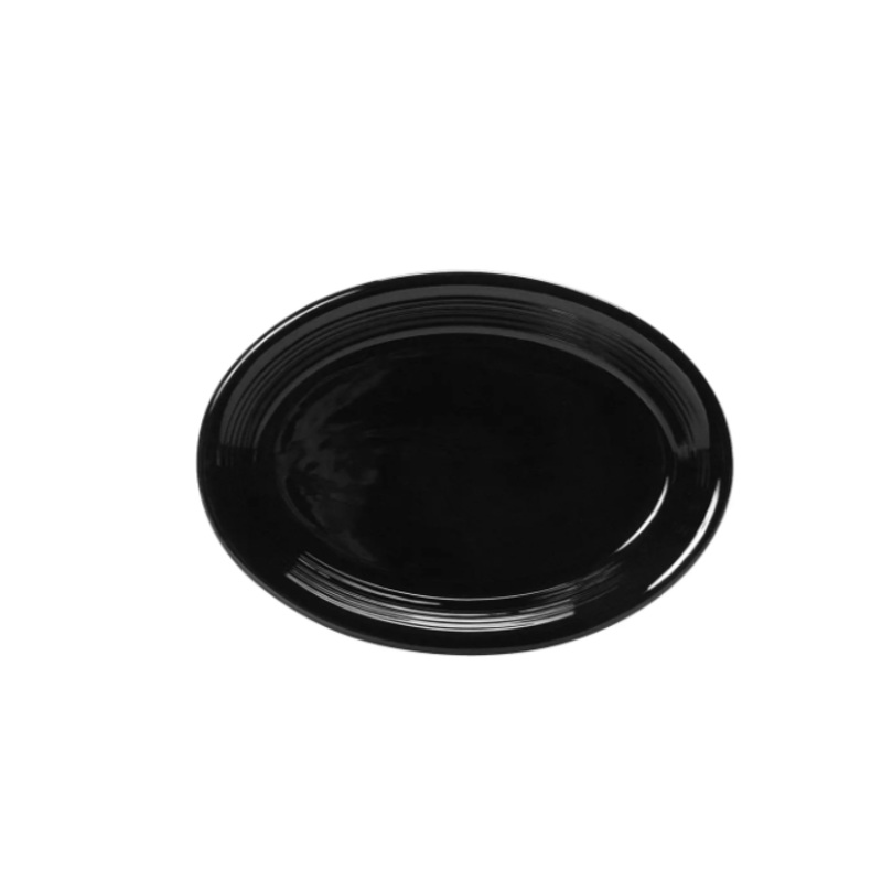 Tuxton CBH-1352 13 1/2" x 9 3/4" Oval Concentrix Platter - Ceramic, Black - 6ea/Case