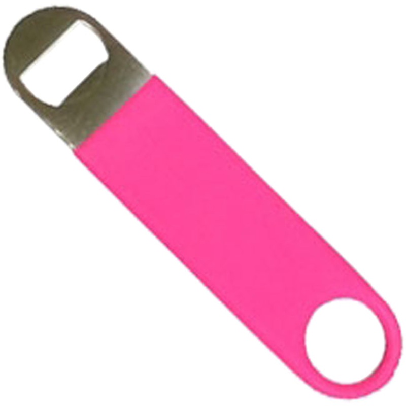 Anytime Bar Supplies ACO-3F P Long Neck Foam Matte Coated Stainless Steel Bottle Opener 7" - Hot Pink