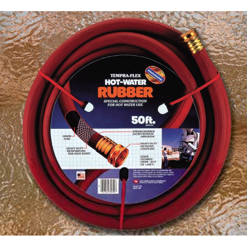 Cactus Mat 724311-EA Tempra-Flex Regular Duty Hot Water Hose 50' x 5/8" Inside Dia.- Red