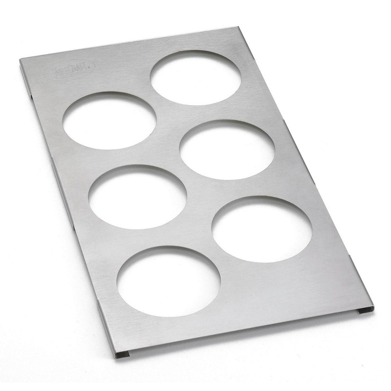 TableCraft T6 Stainless Steel 6-Hole Squeeze Bottle Holder Template  - fits 1/3 Size Food Pan - 12/Case