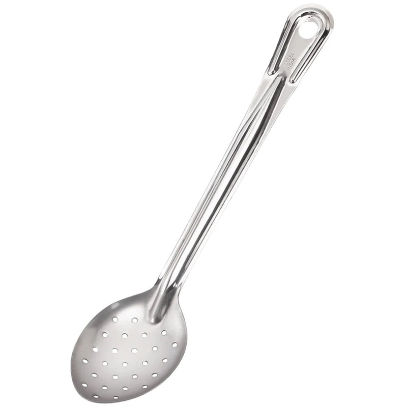 Browne 2762 Conventional Heavy Gauge Stainless Steel Perforated Serving Spoon with Reinforced Grooved Handle 13"