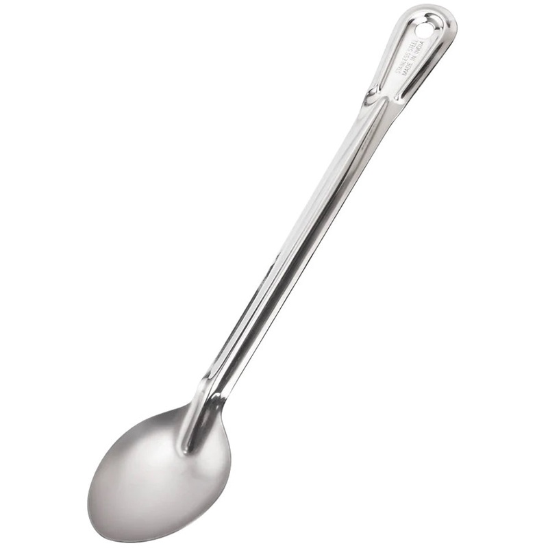 Browne 2770 Conventional Heavy Gauge Stainless Steel Solid Serving Spoon with Reinforced Grooved Handle 15"