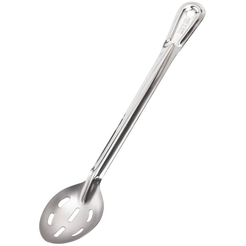 Browne 2774 Conventional Heavy Gauge Stainless Steel Slotted Serving Spoon with Reinforced Grooved Handle 15"