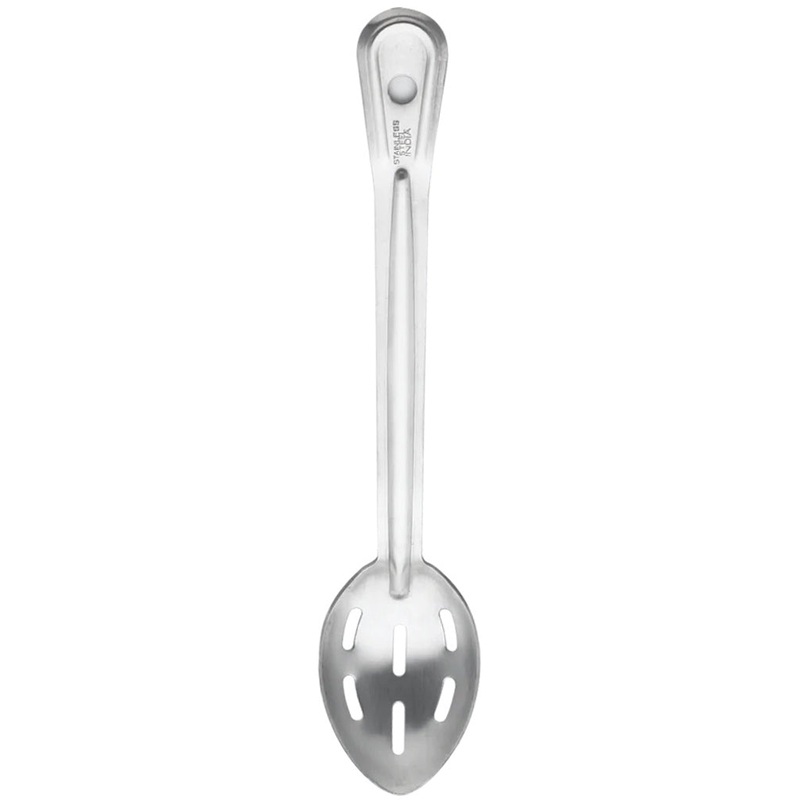 Browne 4774 Renaissance Stainless Steel Slotted Serving Spoon with Grooved Handle 15"