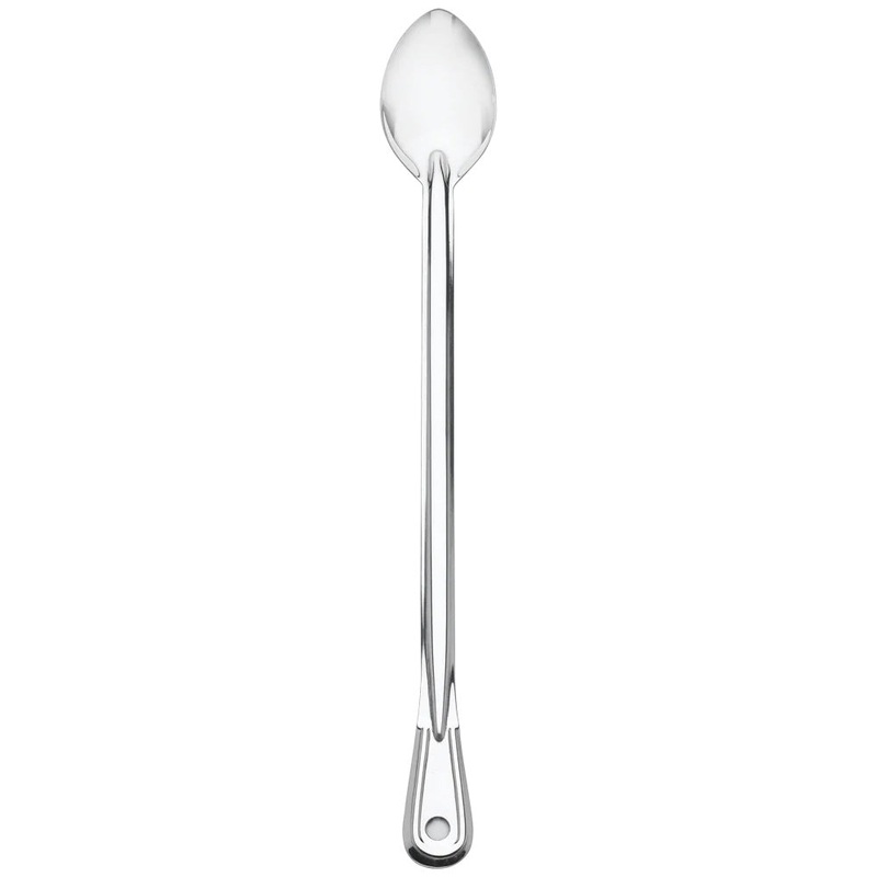 Browne 4781 Heavy Gauge Stainless Steel Solid Serving Spoon with Extra-Long Reinforced Grooved Handle 21"