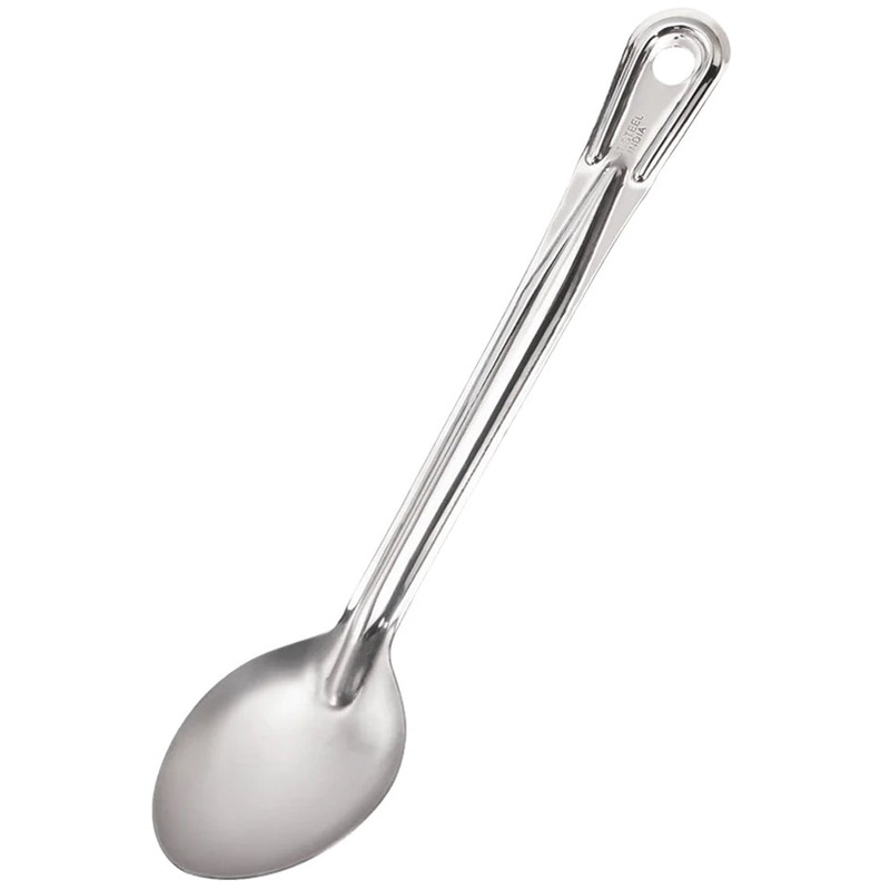 Browne 572131 Conventional Medium Gauge Stainless Steel Solid Serving Spoon with Reinforced Grooved Handle 13"