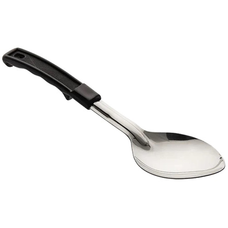 Browne 572311 Heavy Gauge Stainless Steel Solid Serving Spoon with Black Plastic Handle 11"