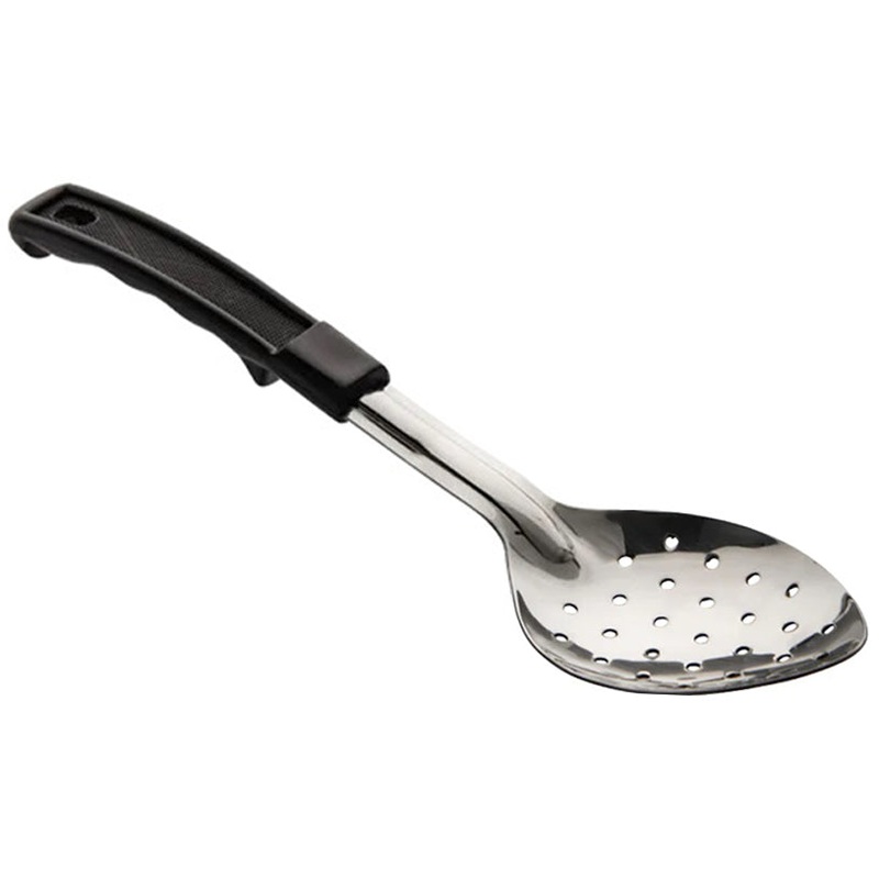Browne 572312 Heavy Gauge Stainless Steel Perforated Serving Spoon with Black Plastic Handle 11"
