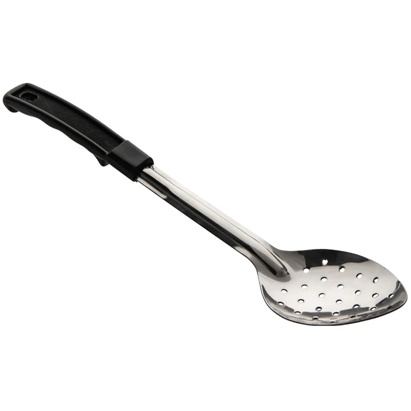 Browne 572332 Heavy Gauge Stainless Steel Perforated Serving Spoon with Black Plastic Handle 13"