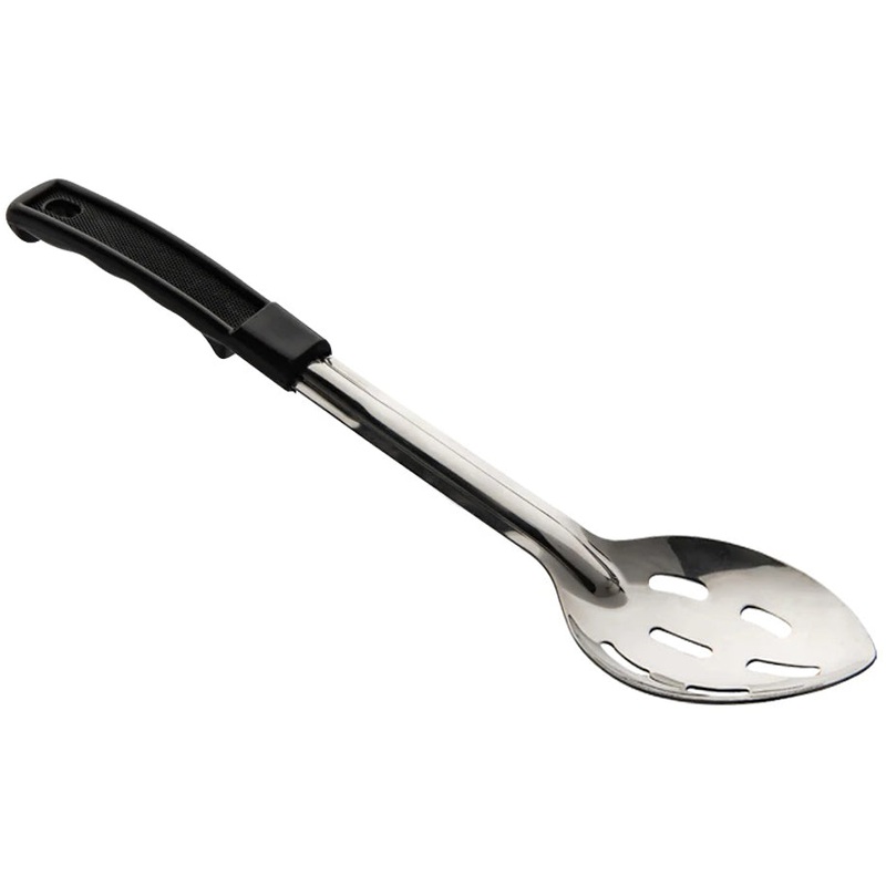 Browne 572333 Heavy Gauge Stainless Steel Slotted Serving Spoon with Black Plastic Handle 13"