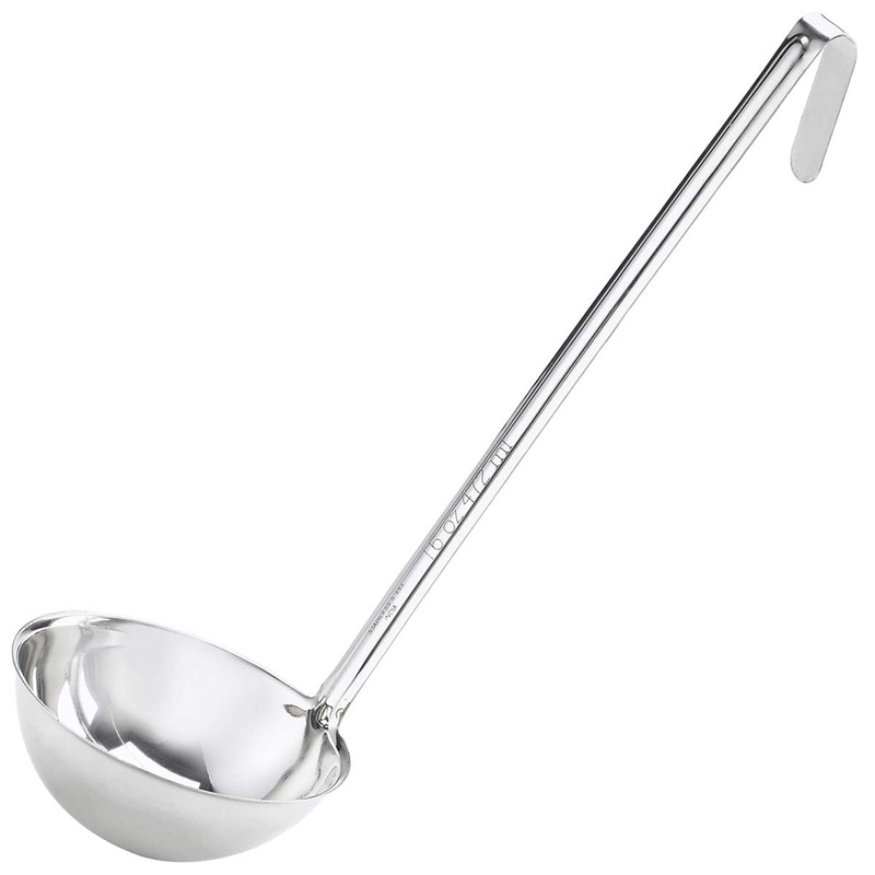 Browne 575704 Optima One-Piece Stainless Steel Ladle with 12-1/2" Grooved Hooked Handle 4 oz.