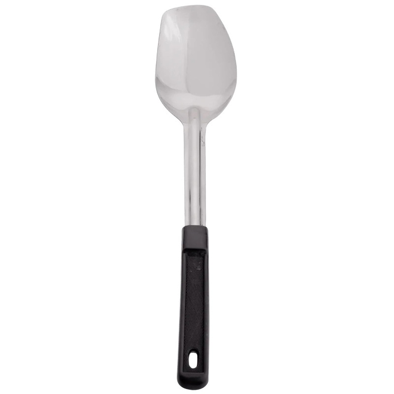 Browne 5761 Heavy Gauge Stainless Steel 3-Sided Solid Serving Spoon with Black Plastic Handle 13"