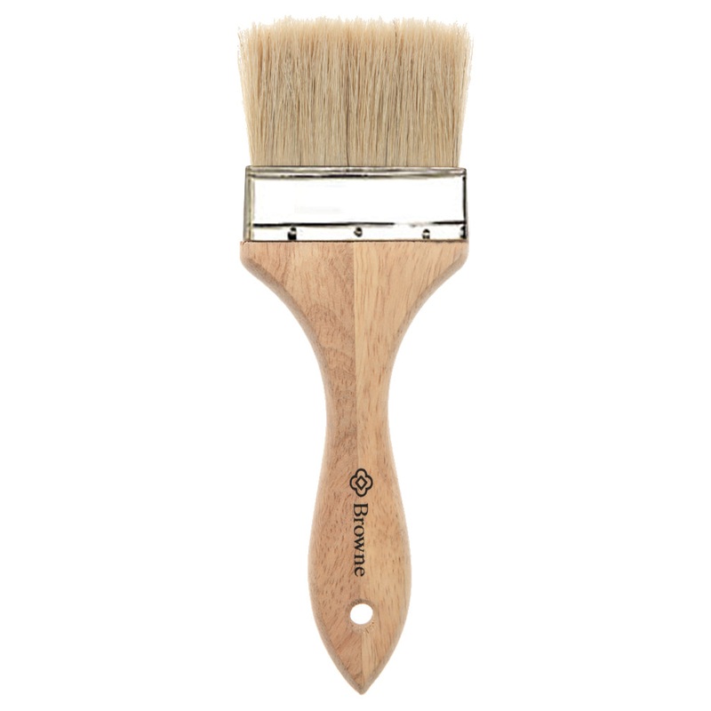Browne HL9119W Flat Boar Hair Pastry Brush with Stainless Steel Band & Wood Handle 3" - Brown