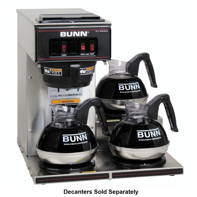 Bunn 13300.0003 VP17-3 Stainless Steel Three Station Pourover Decanter Coffee Maker with 3 Lower Warmers - 3.8 gal./hr