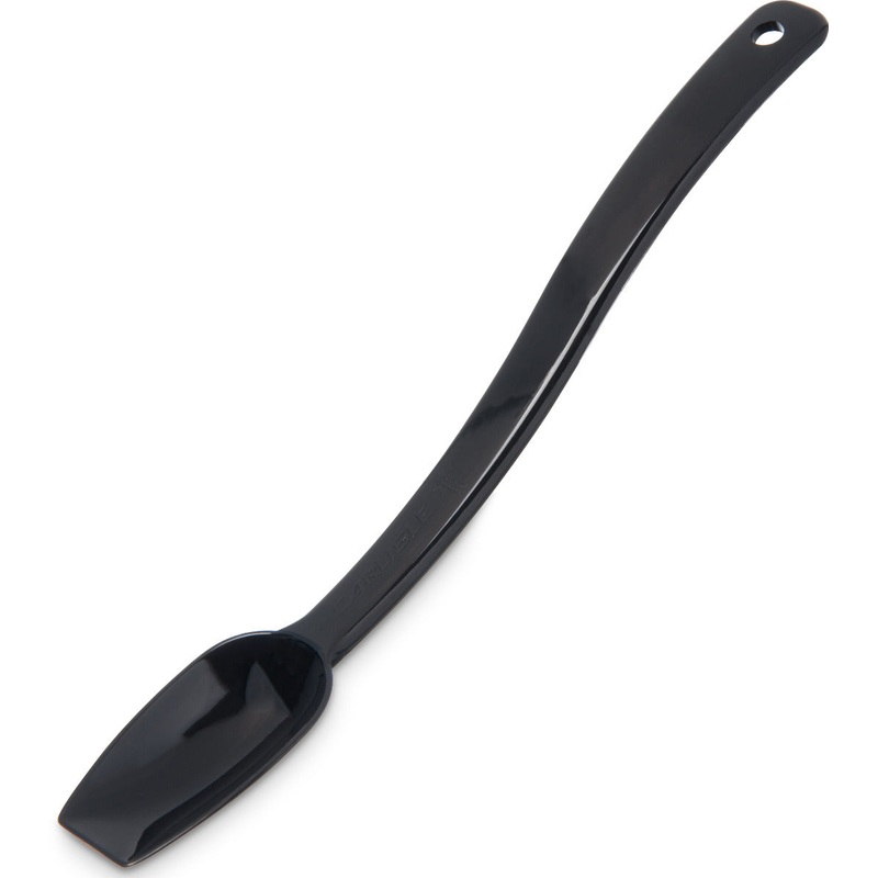 Carlisle 445003 One-Piece Plastic Solid Salad/Buffet Serving Spoon with Notched handle 8" - 1/4 oz. - Black