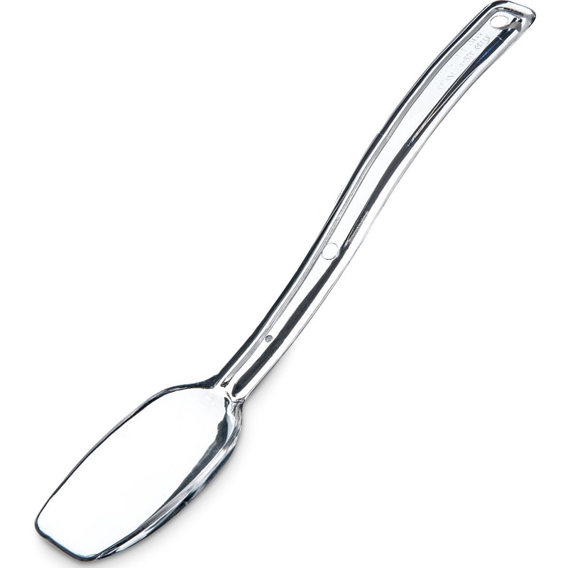 Carlisle 446007 One-Piece Plastic Solid Salad/Buffet Serving Spoon with Notched handle 9" - 1/2 oz. - Clear