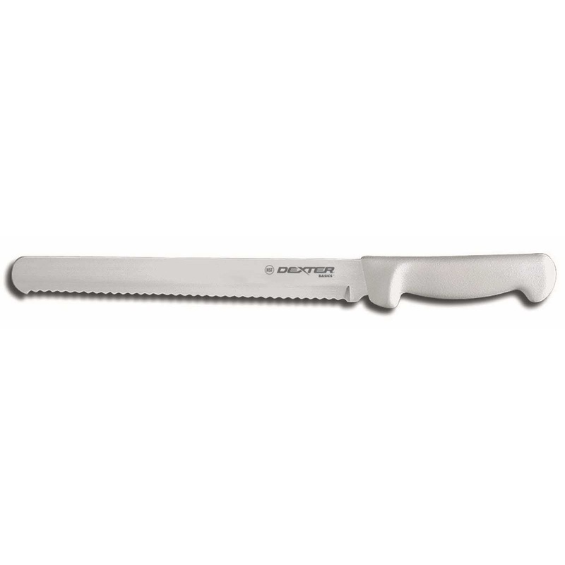 Dexter-Russell P94804 Basics Scalloped Slicer / Bread Knife with White Poly Handle 10"