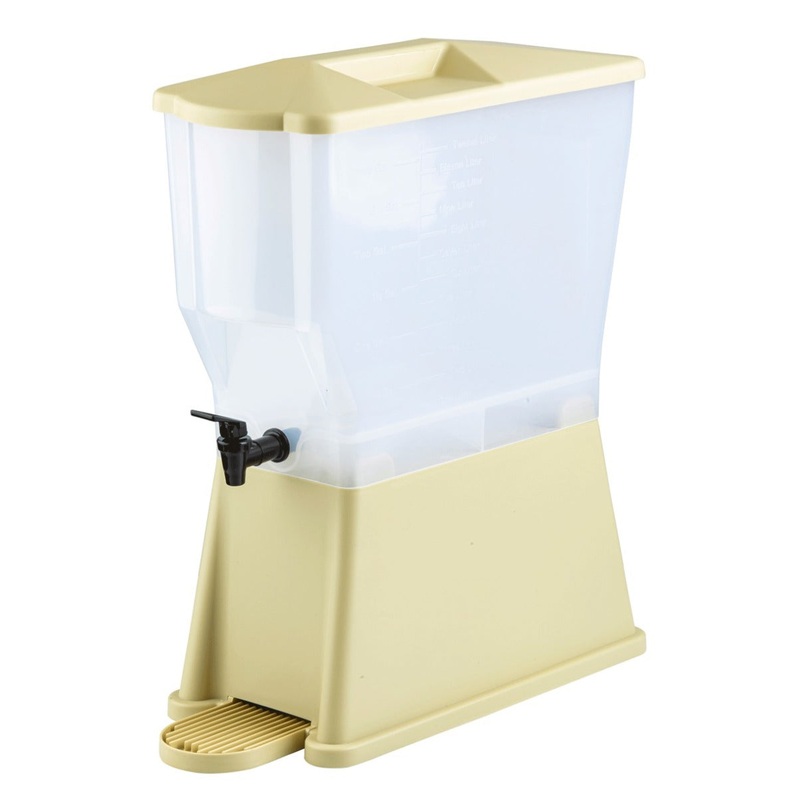 TableCraft 356DP Slimline Polypropylene Non-Insulated Beverage Dispenser with Single Translucent Bowl 3 Gal. - Almond