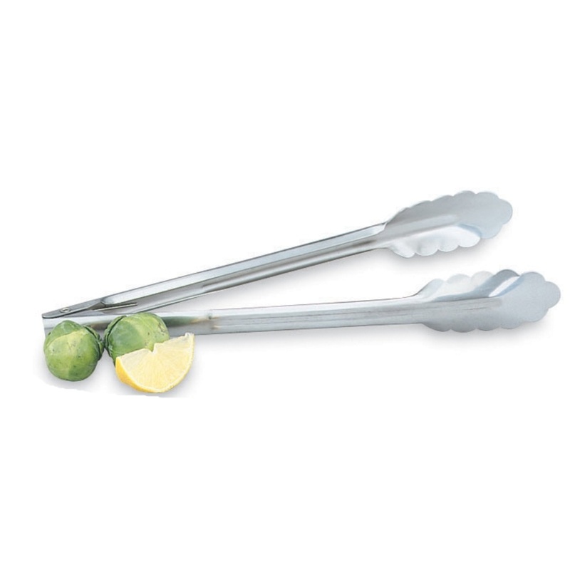Vollrath 47312 Spring Heavy-Duty Stainless Steel Scalloped Utility Tongs 12"