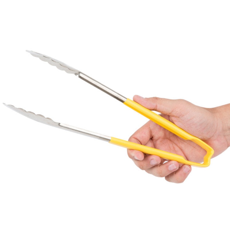 Vollrath 4781250 Jacob's Pride 1-Piece Stainless Steel Scalloped Utility Tongs with Color-Coded Kool-Touch Handle 12" - Yellow