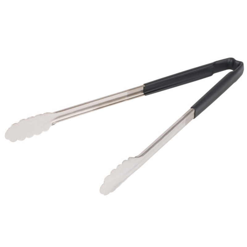 Vollrath 4781620 Jacob's Pride 1-Piece Stainless Steel Scalloped Utility Tongs with Color-Coded Kool-Touch Handle 16" - Black