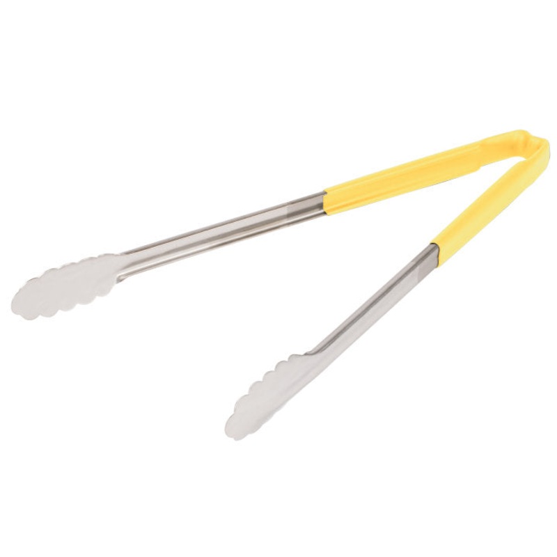 Vollrath 4781650 Jacob's Pride 1-Piece Stainless Steel Scalloped Utility Tongs with Color-Coded Kool-Touch Handle 16" - Yellow
