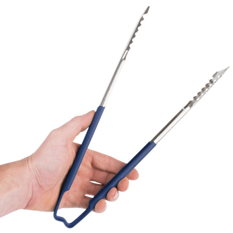 Vollrath 4791230 Jacob's Pride 1-Piece Stainless Steel VersaGrip Tongs with Color-Coded Kool-Touch Handle 12" - Blue