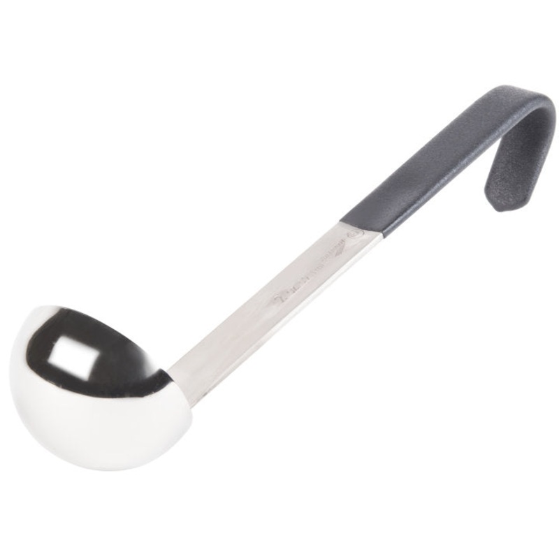 Vollrath 4980220 Jacob's Pride One-Piece Heavy-Duty Stainless Steel Ladle with 9-7/8" Black Kool-Touch Grooved Hooked Handle 2 oz.
