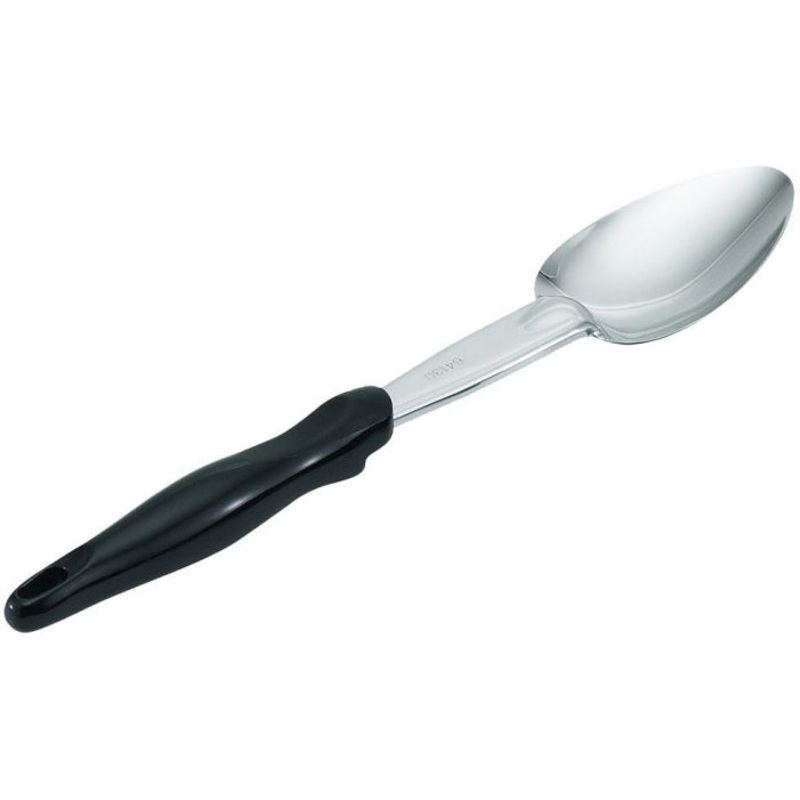 Vollrath 64130 Jacob's Pride Heavy Duty Stainless Steel Solid Basting Spoon with Black Ergo Grip Handle 14"OAL