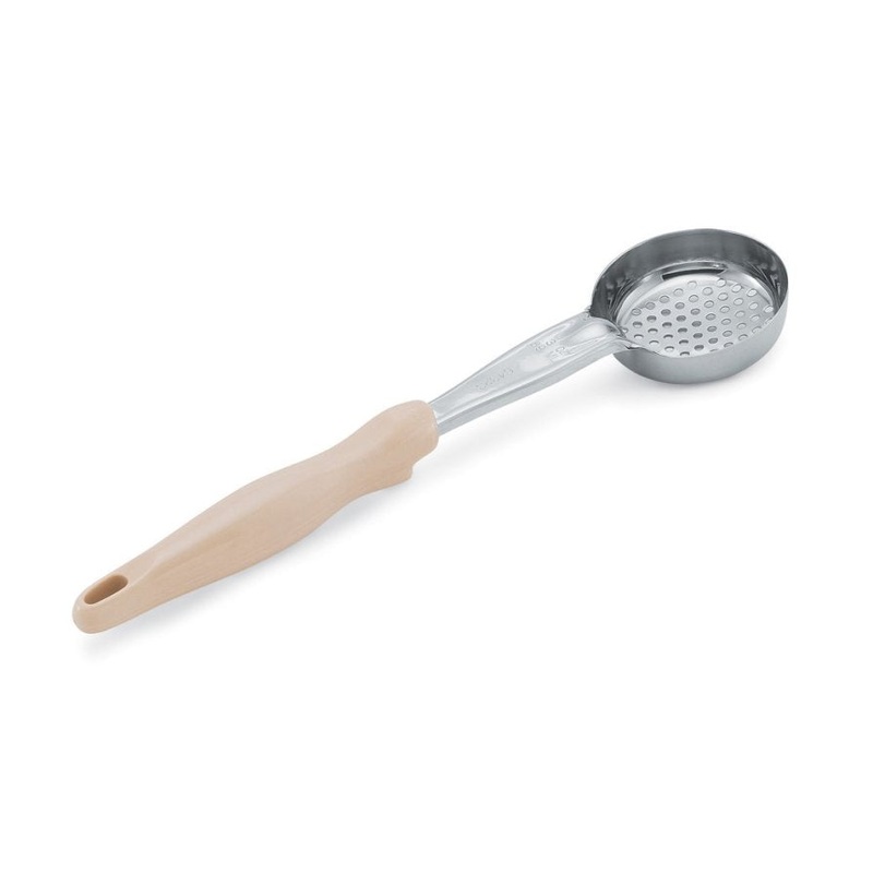 Vollrath 6432335 Jacob's Pride Color-Coded One-Piece Heavy-Duty Stainless Steel Perforated Round Spoodle Food Portioner with Ivory Nylon Handle 3 oz.