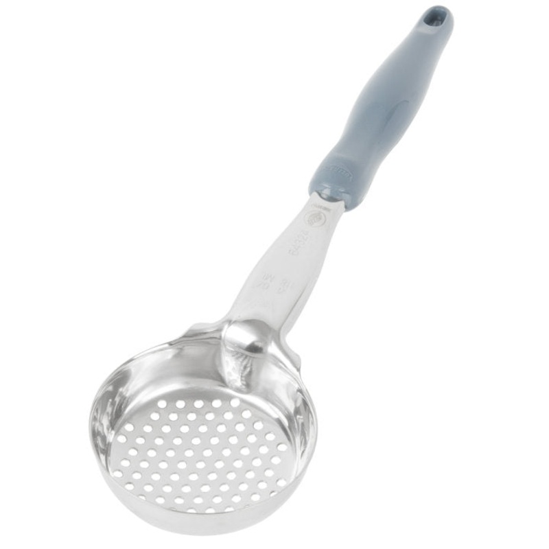 Vollrath 6432445 Jacob's Pride Color-Coded One-Piece Heavy-Duty Stainless Steel Perforated Round Spoodle Food Portioner with Gray Nylon Handle 4 oz.