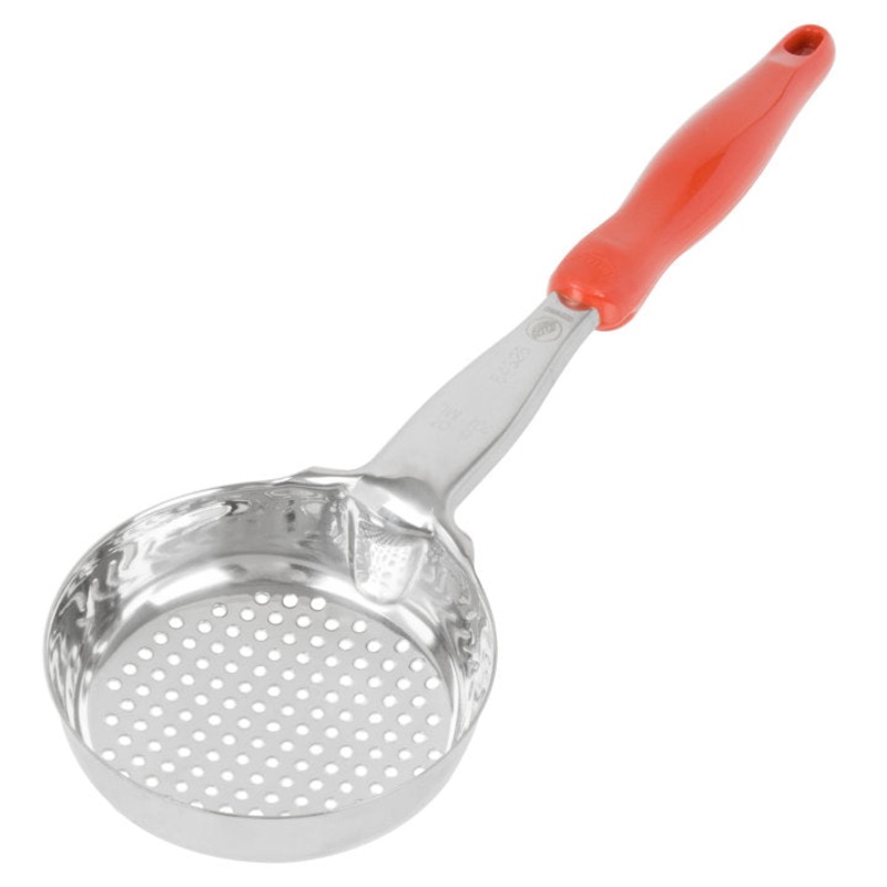 Vollrath 6432865 Jacob's Pride Color-Coded One-Piece Heavy-Duty Stainless Steel Perforated Round Spoodle Food Portioner with Orange Nylon Handle 8 oz.