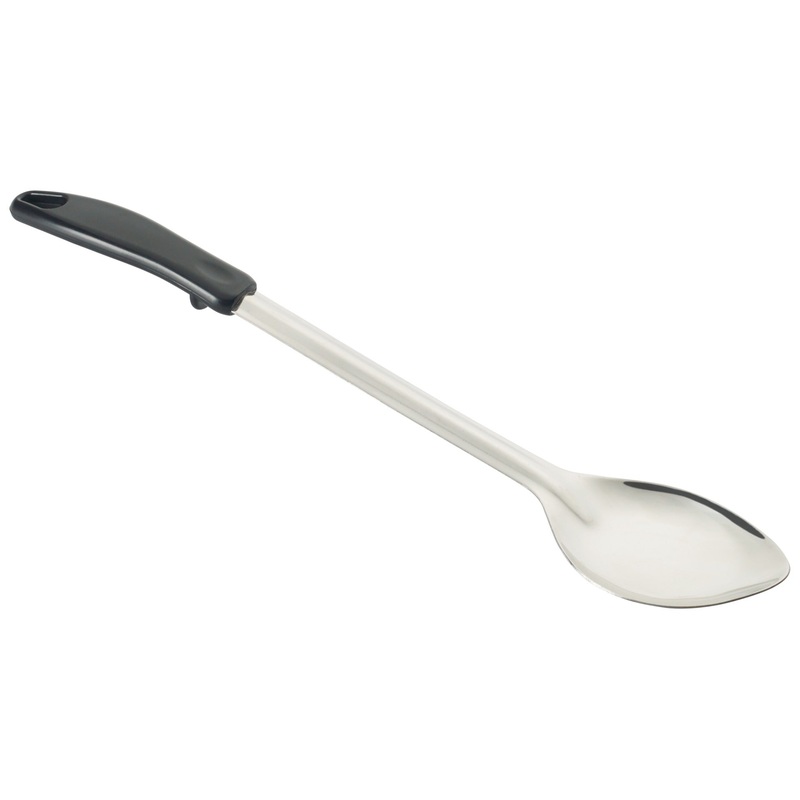 Winco BHOP-15 Stainless Steel Solid Basting Spoon with Stop-Hook Polypropylene Handle 15"