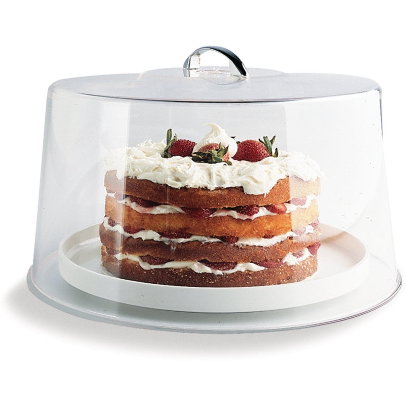 Carlisle 2512 Round SAN Plastic Cake Cover with Chrome Handle 11-5/8" dia. x 6-1/2"H - Clear