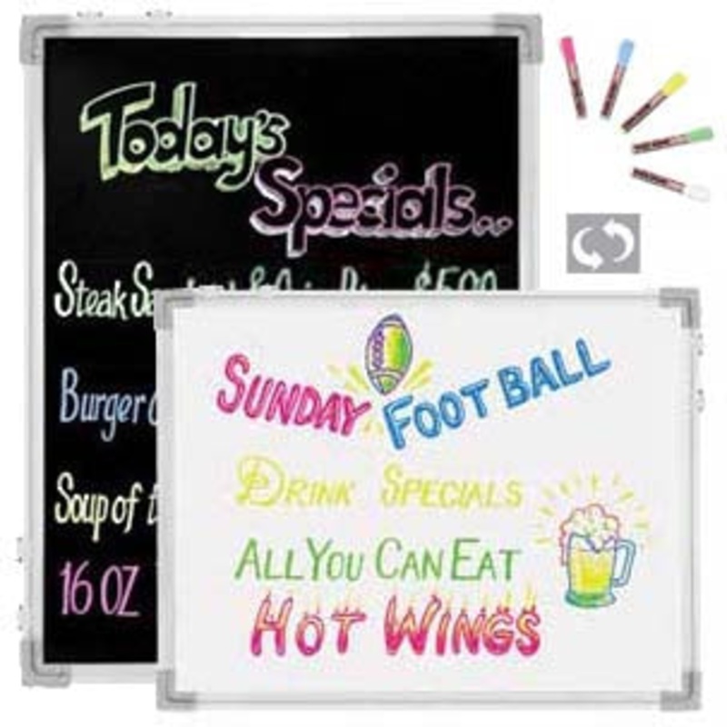 Chef Master 90031 Large Black & White Reversible Write-On Marker Board 24" x 36" with (5) Rainproof Markers