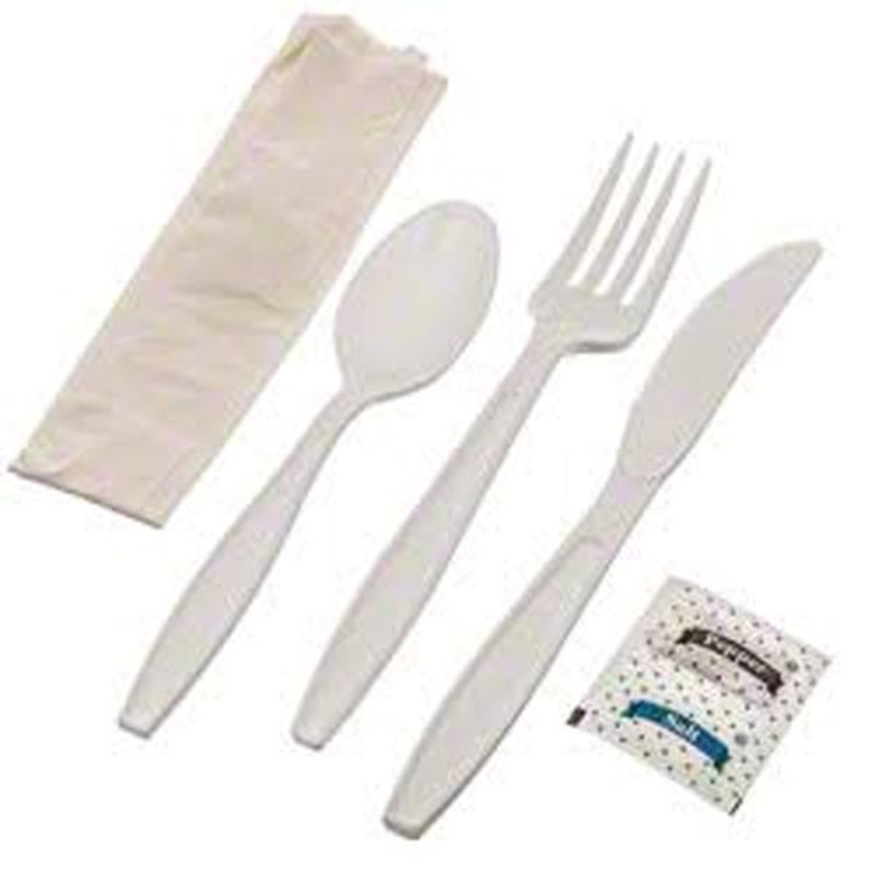 CrystalWare 6PCKWPP250 White Plastic Picnic Pack 6-Piece Cutlery Kit - 250/Case