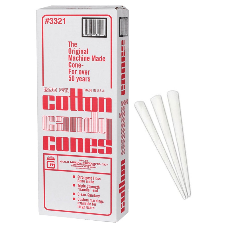 Gold Medal 3321 Disposable Plain Cotton Candy Cones - White - 300/Box